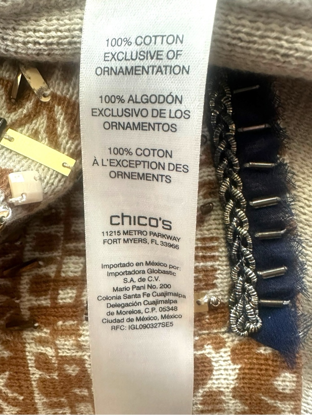 Chico’s NWT Embellished Pattern Cardigan Golden Ochre Beaded Knit Size 2 - Picture 11 of 11
